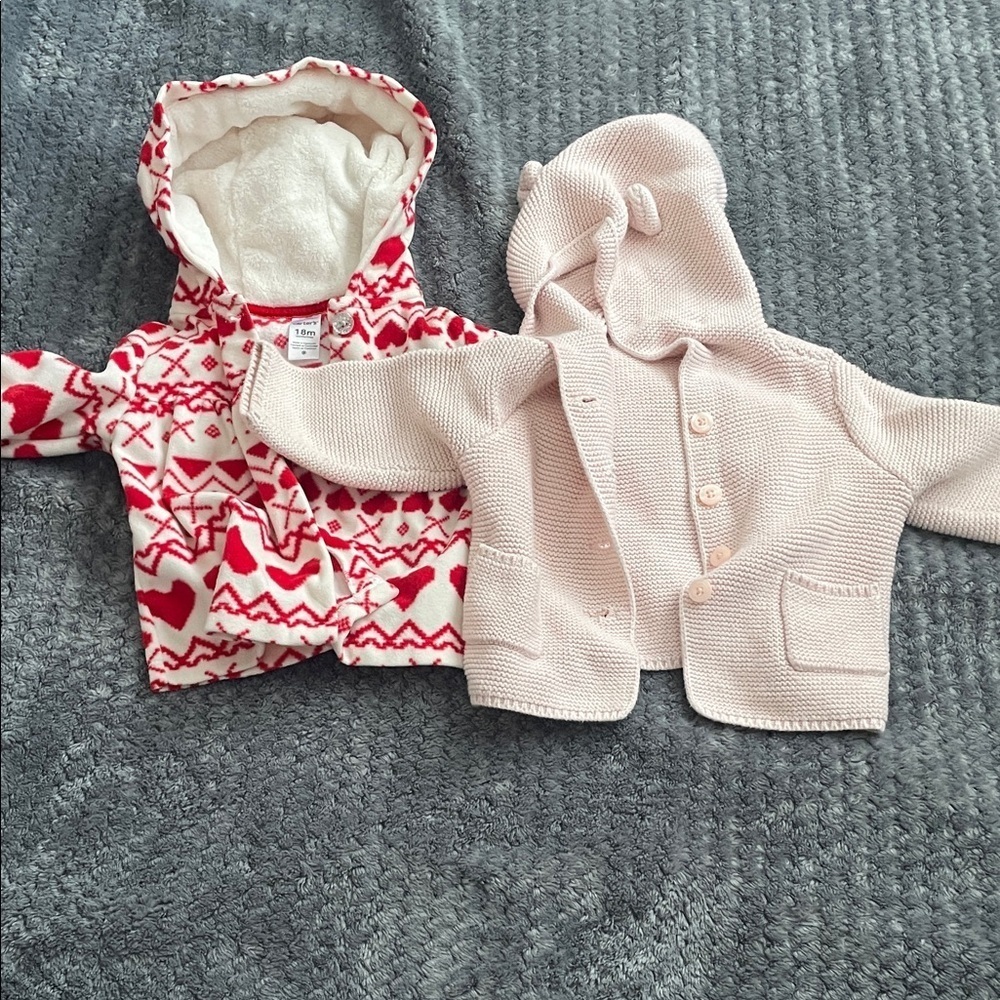 Carter's Red heart and White Hooded Baby Jacket